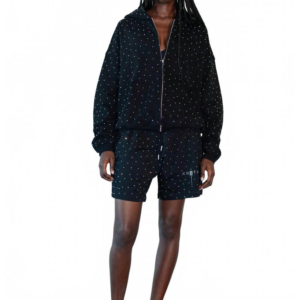 NEW KNOTWTR rhinestone zip-up hoodie in black